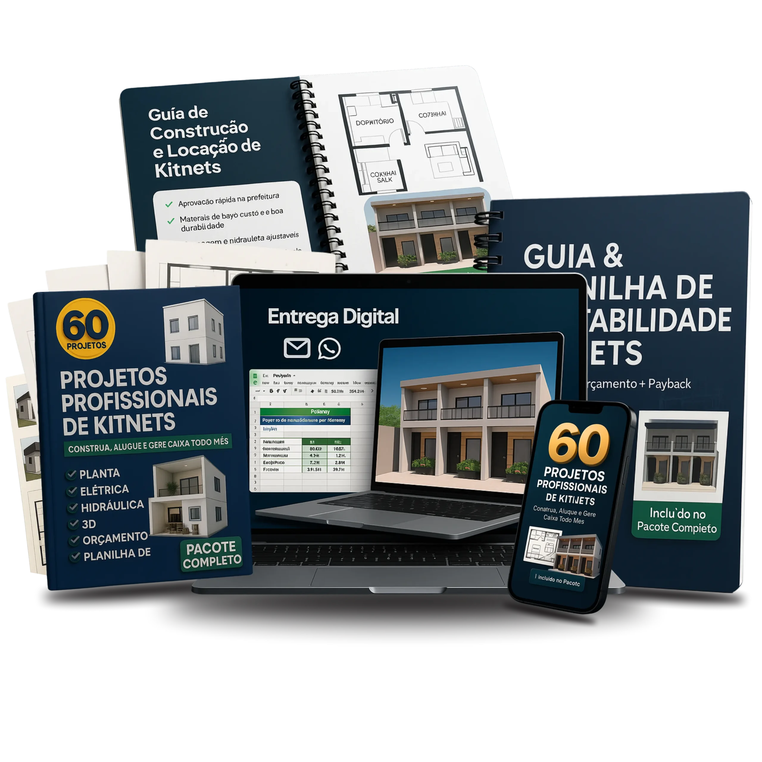 Mockup dos 60 Projetos de Kitnet Completos